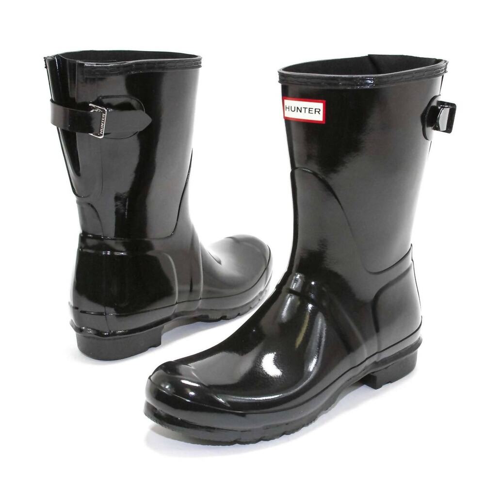 Hunter Women's Original Short Back Adjustable Gloss Black Rain Boots Size 8 M
